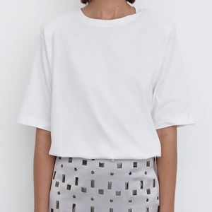 4th & RECKLESS white shirt with padded shoulder Size:12/L